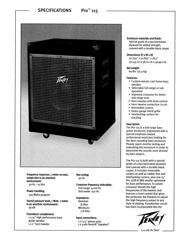 Mode d'emploi PEAVEY PRO 115