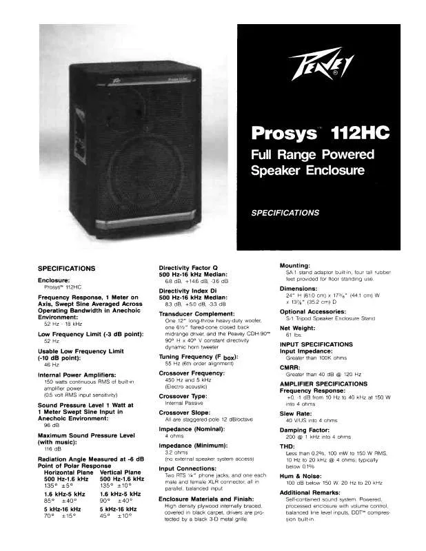 Mode d'emploi PEAVEY PROSYS 112HC