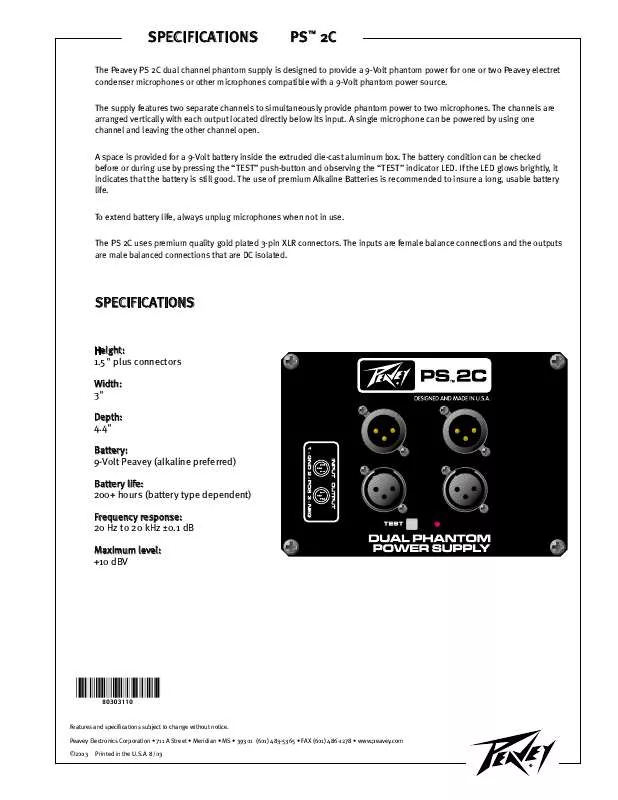 Mode d'emploi PEAVEY PS 2C