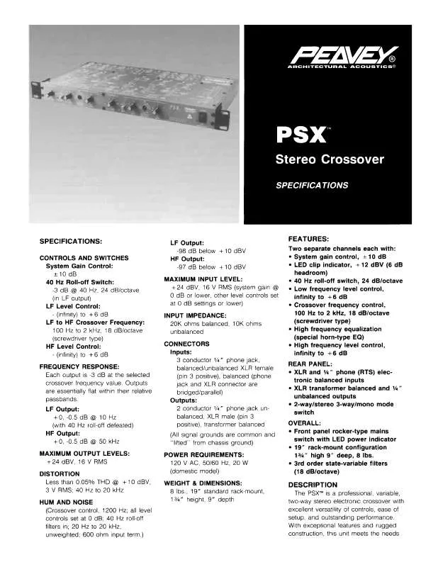 Mode d'emploi PEAVEY PSX