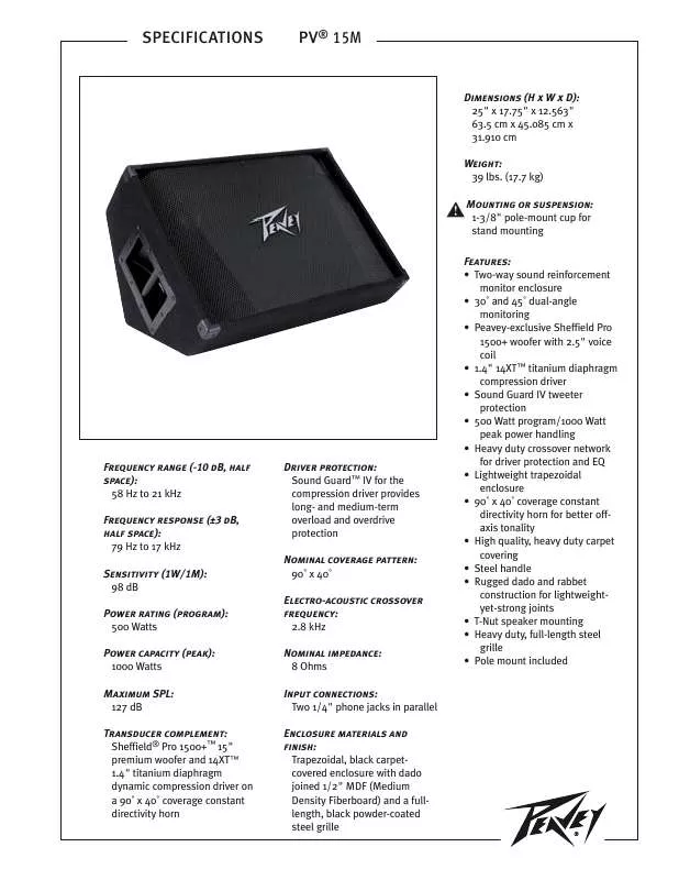 Mode d'emploi PEAVEY PV 15M