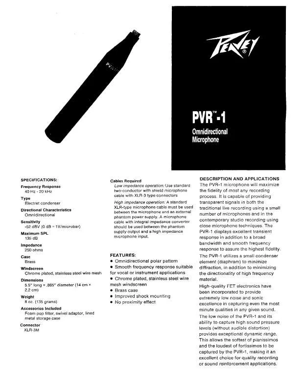 Mode d'emploi PEAVEY PVR-1