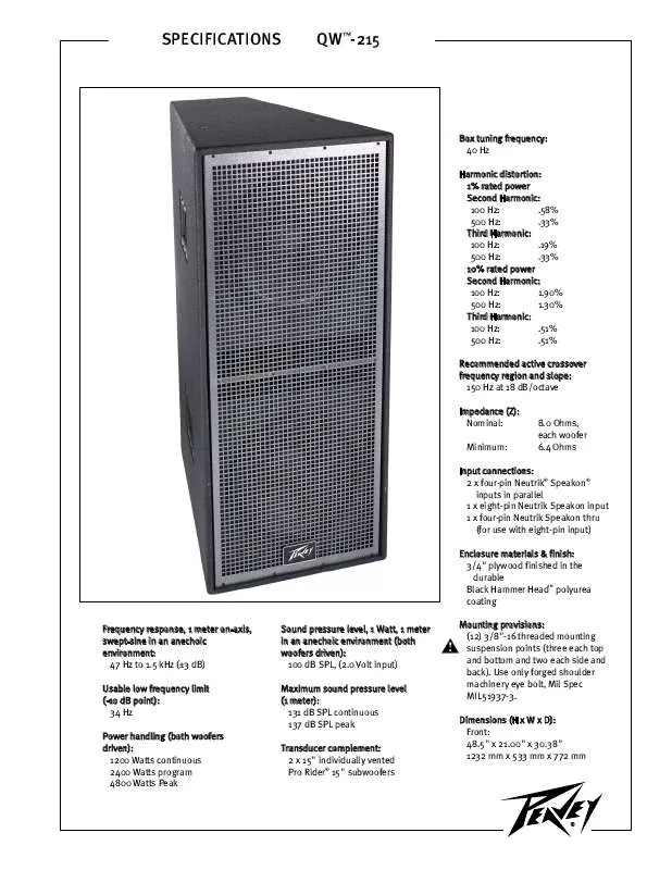 Mode d'emploi PEAVEY QW-215