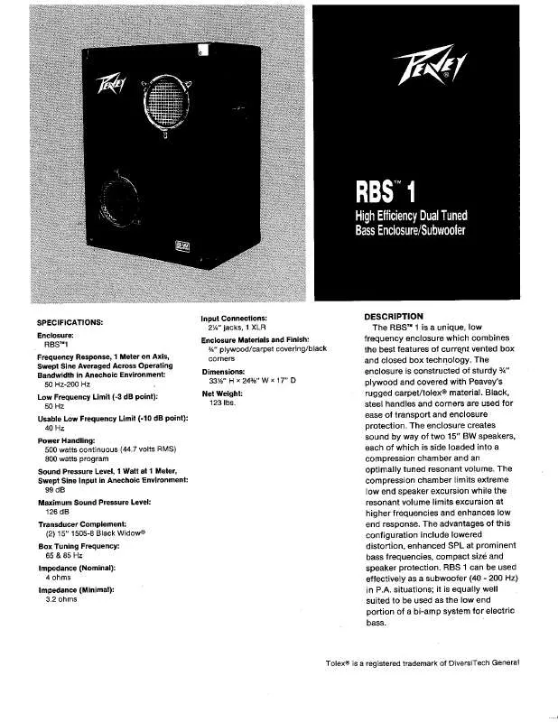 Mode d'emploi PEAVEY RBS 1