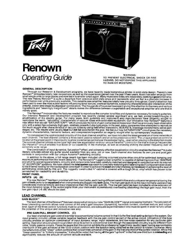 Mode d'emploi PEAVEY RENOWN