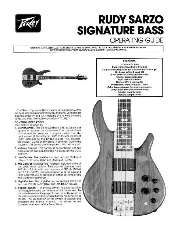 Mode d'emploi PEAVEY RUDY SARZO SIGNATURE BASS