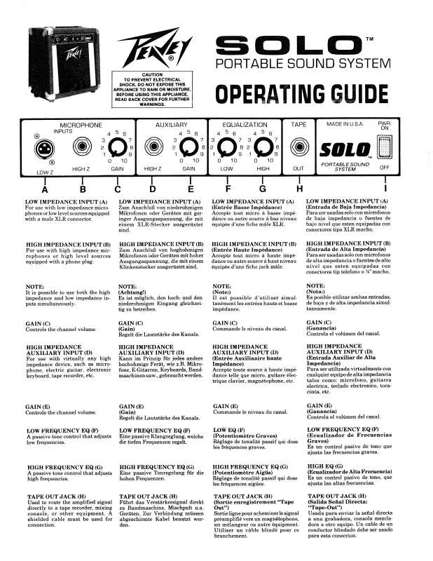 Mode d'emploi PEAVEY SOLO