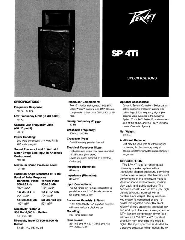 Mode d'emploi PEAVEY SP 4TI