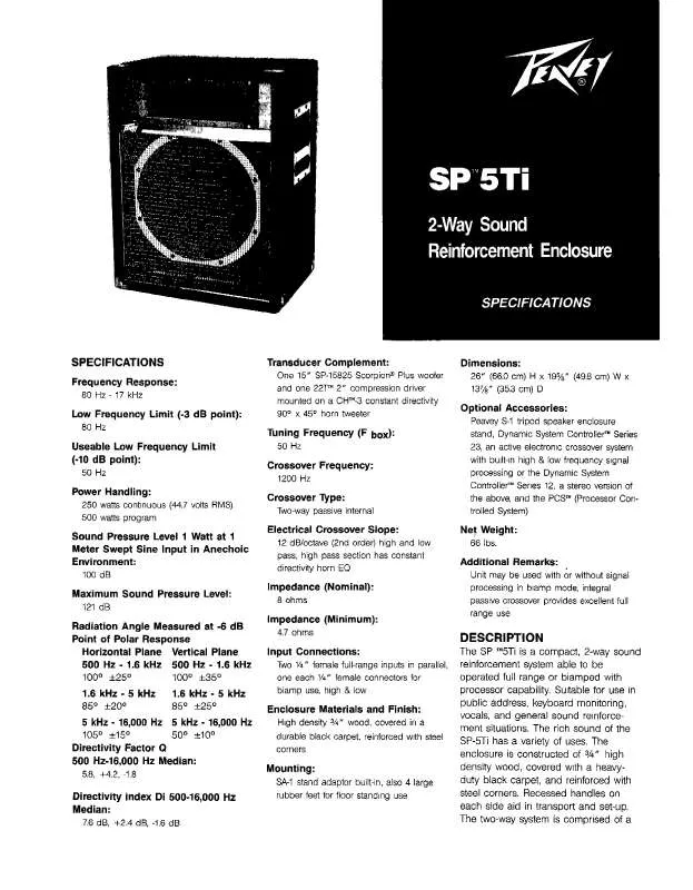 Mode d'emploi PEAVEY SP 5TI