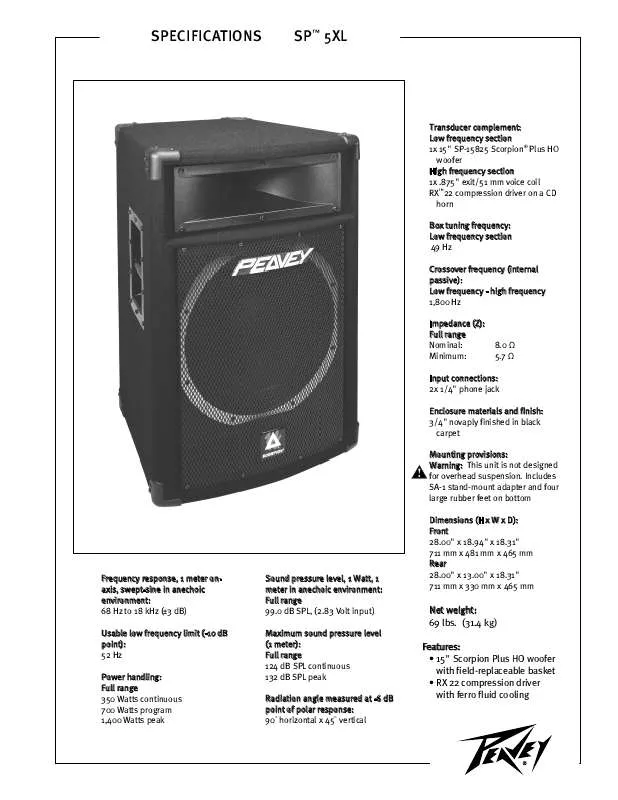 Mode d'emploi PEAVEY SP 5XL