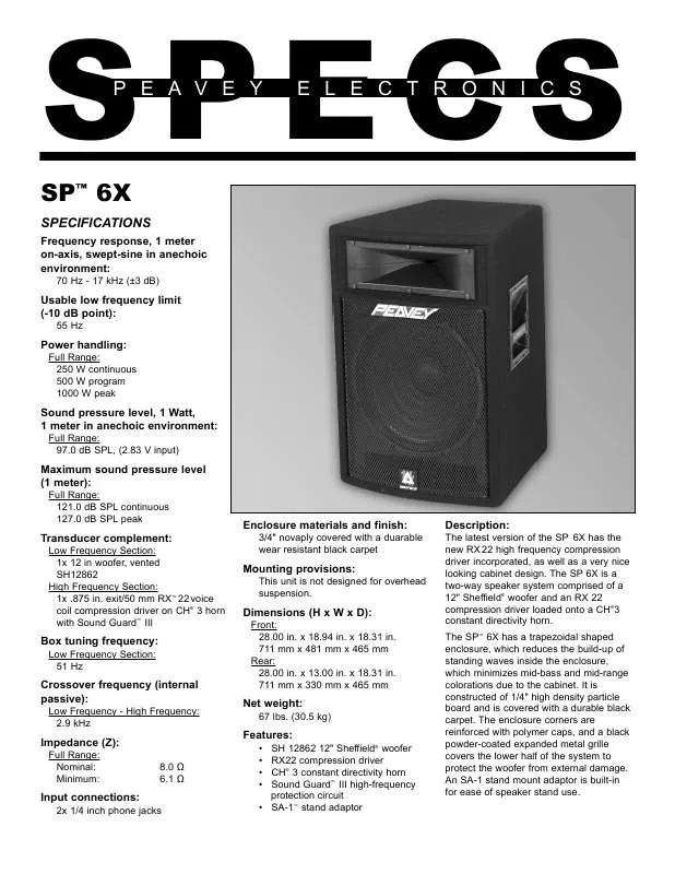 Mode d'emploi PEAVEY SP 6X