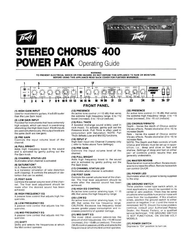 Mode d'emploi PEAVEY STEREO CHORUS 400 POWER PAK