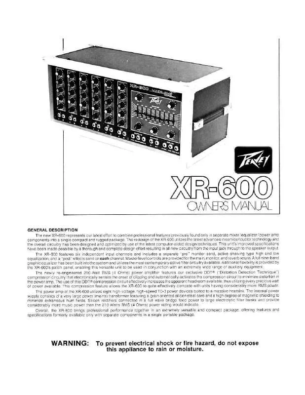 Mode d'emploi PEAVEY XR 600