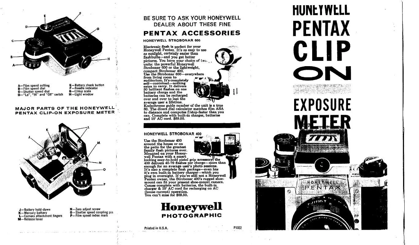 Mode d'emploi PENTAX CLIP-ON EXPOSURE METER