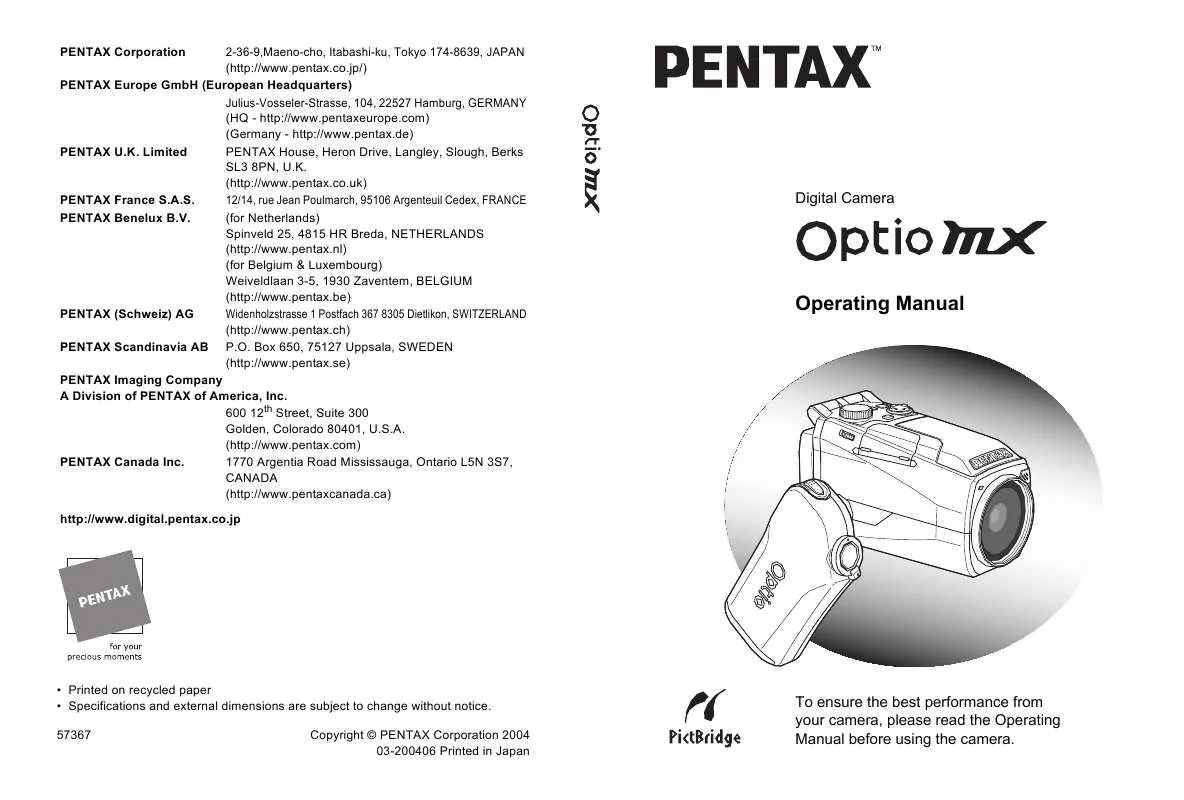 Mode d'emploi PENTAX OPTIOMX