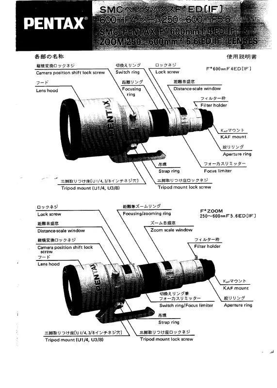 Mode d'emploi PENTAX SMC F 600MM F/4 ED (IF) & ZOOM 250-600MM F/5.6 ED (IF)