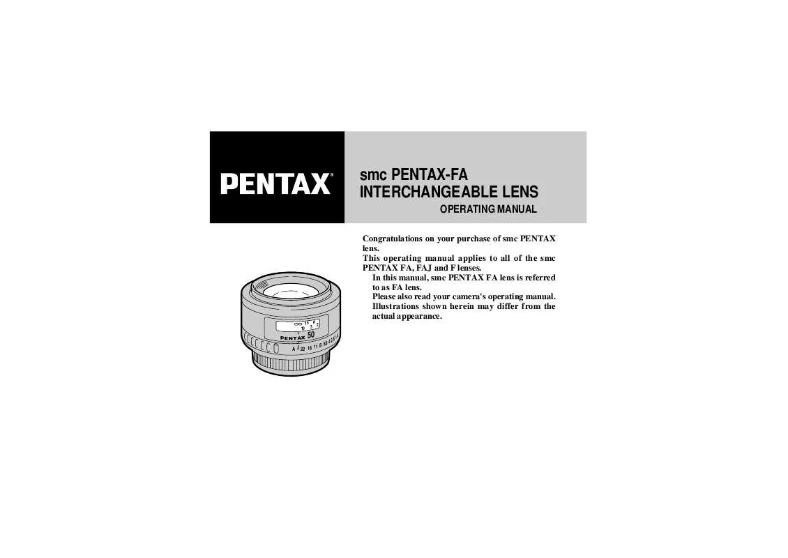 Mode d'emploi PENTAX SMC FA INTERCHANGEABLE LENSES