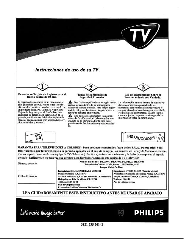 Mode d'emploi PHILIPS 13-MONO CTV W-REM CONT-CHAMPAGNE GOLD-14LK100