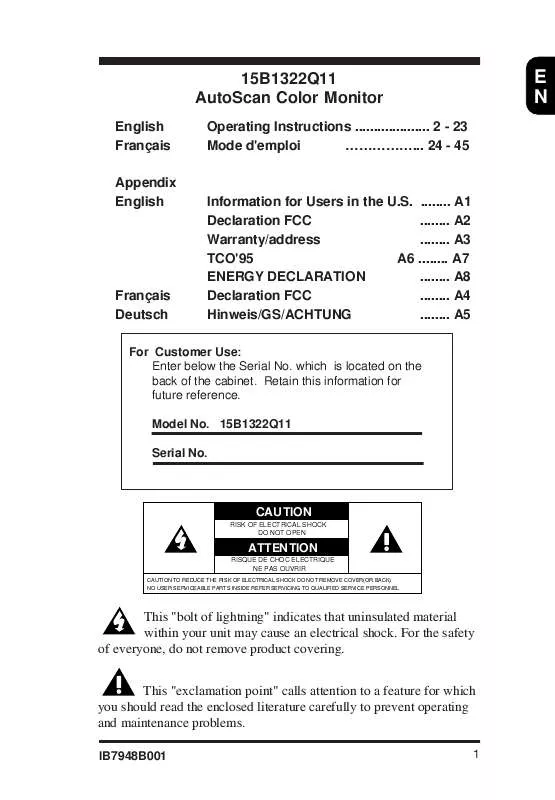 Mode d'emploi PHILIPS 15B1322Q11