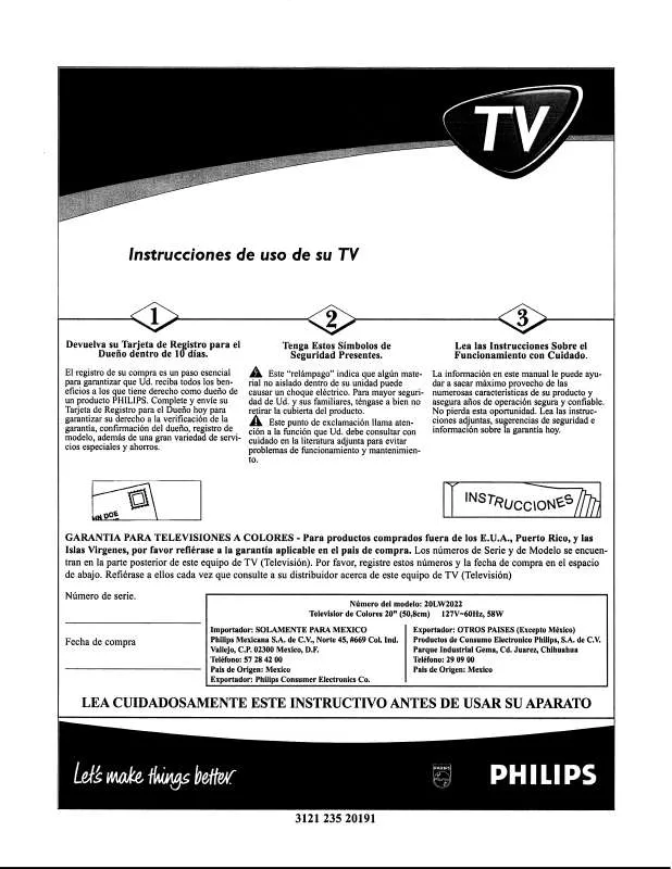 Mode d'emploi PHILIPS 19-CTV W-DBX STEREO-REM CONT-CHARCOAL-20LW202