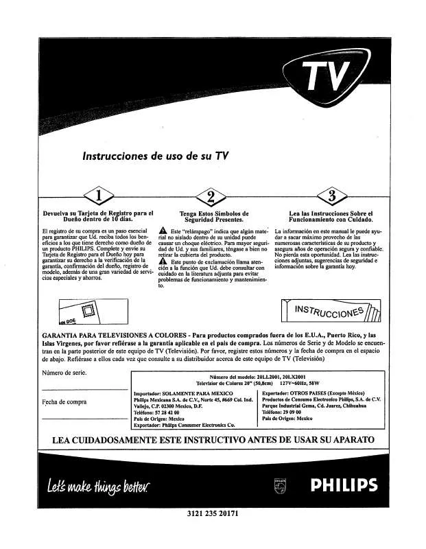 Mode d'emploi PHILIPS 19-MONO COLOR TV W-REM CONT-CHARCOAL-20LL200