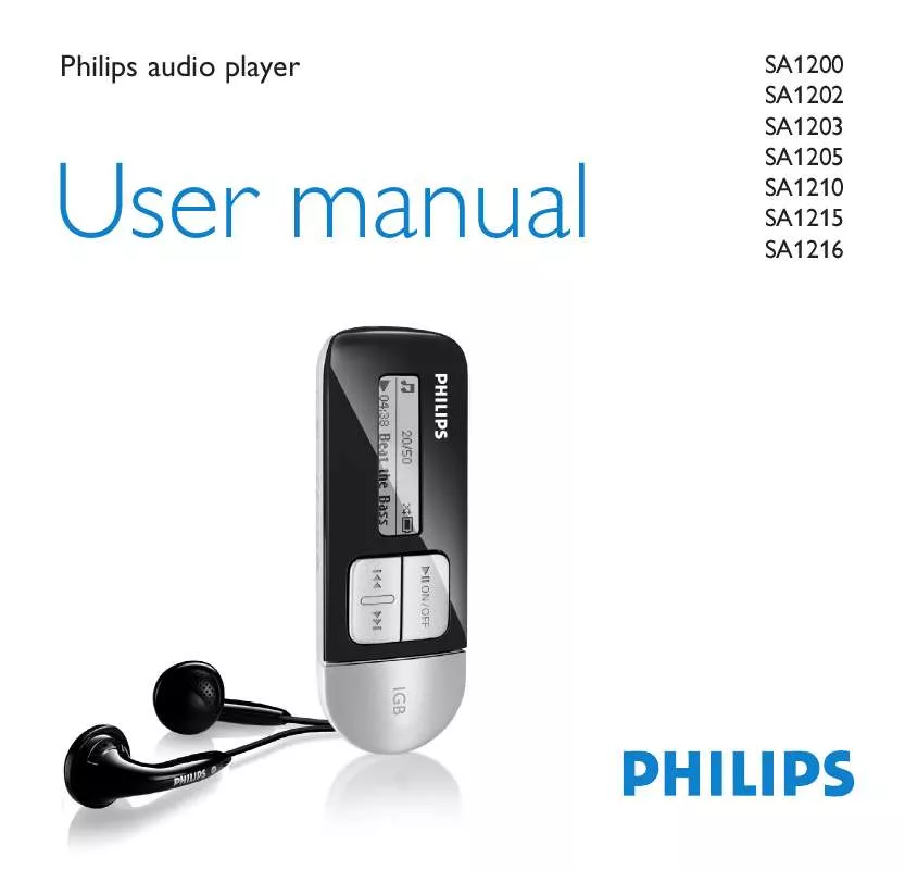 Mode d'emploi PHILIPS 1GB-FLASH AUDIO PLAYER SA1210