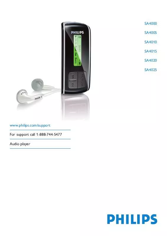 Mode d'emploi PHILIPS 1GB-FLASH AUDIO PLAYER SA4010