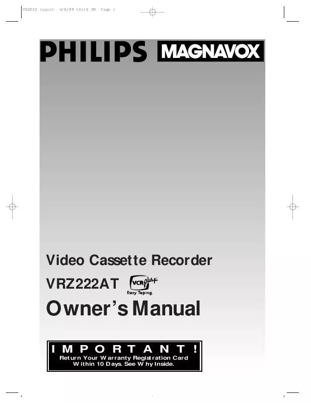 Mode d'emploi PHILIPS 2 HD LED CLOCK VCR VRZ222AT