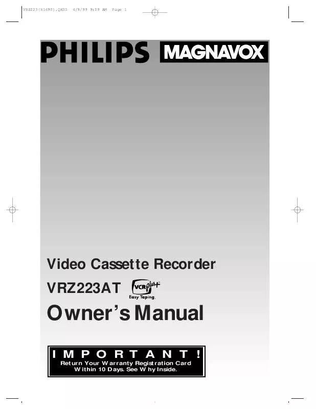 Mode d'emploi PHILIPS 2 HD LED CLOCK VCR VRZ223AT