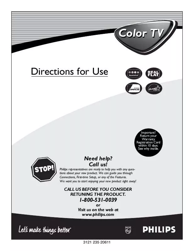 Mode d'emploi PHILIPS 20-COLOR TV REAL FLAT 20PT633R