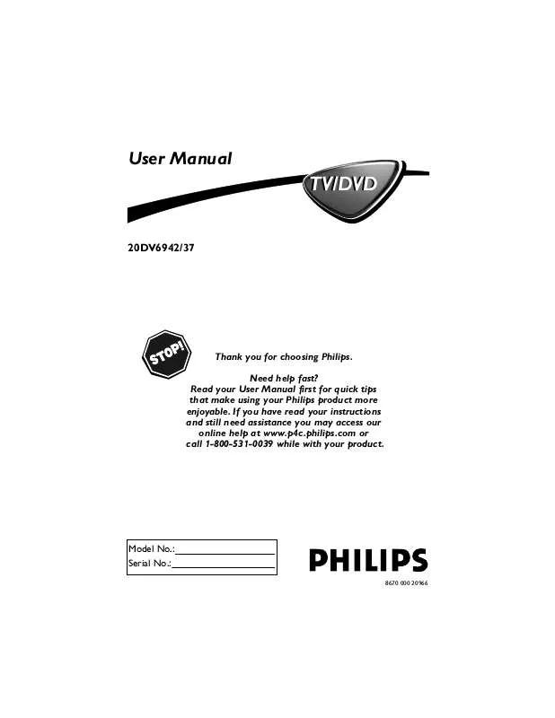 Mode d'emploi PHILIPS 20-REAL FLAT TV-DVD COMBI 20DV6942