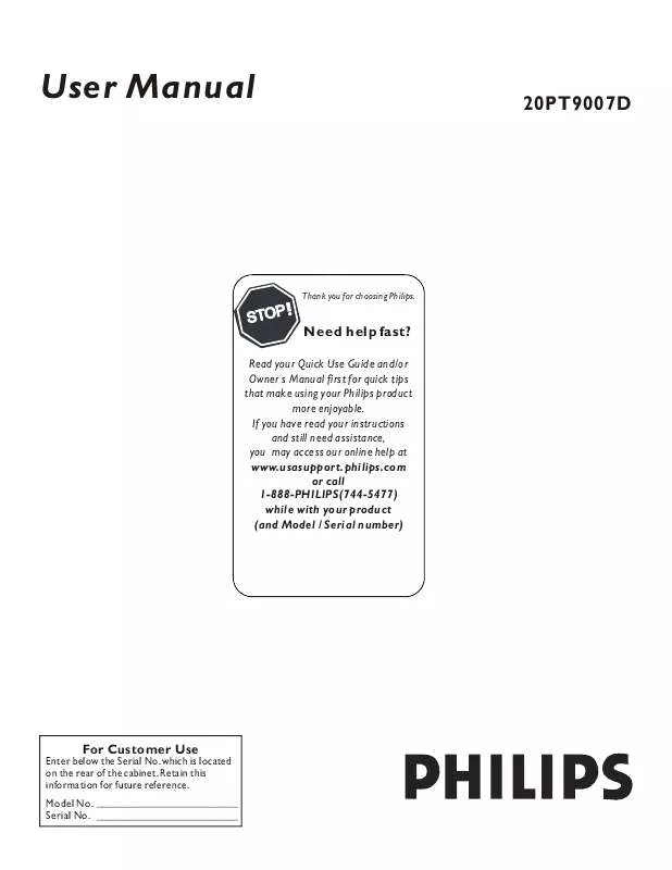 Mode d'emploi PHILIPS 20PT9007D