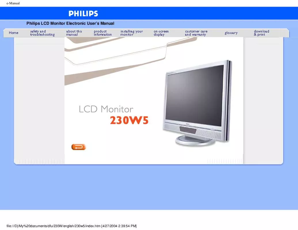 Mode d'emploi PHILIPS 230W5VS-27B