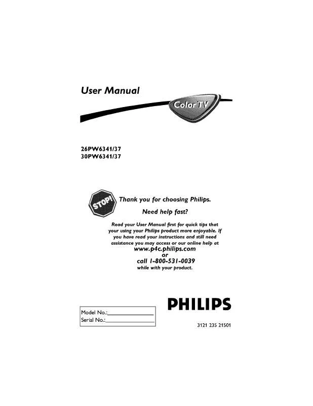 Mode d'emploi PHILIPS 26-WIDESCREEN TV 26PW6341