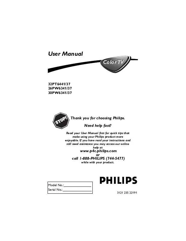 Mode d'emploi PHILIPS 26-WIDESCREEN TV 26PW6341-37B