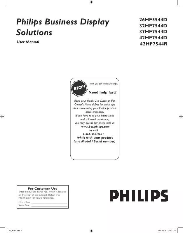 Mode d'emploi PHILIPS 26HF5544D/27B