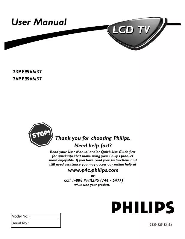 Mode d'emploi PHILIPS 26PF9966