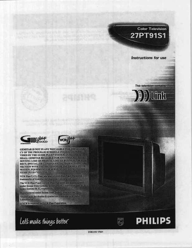 Mode d'emploi PHILIPS 27 IN REAL FLAT TV 27PT91S