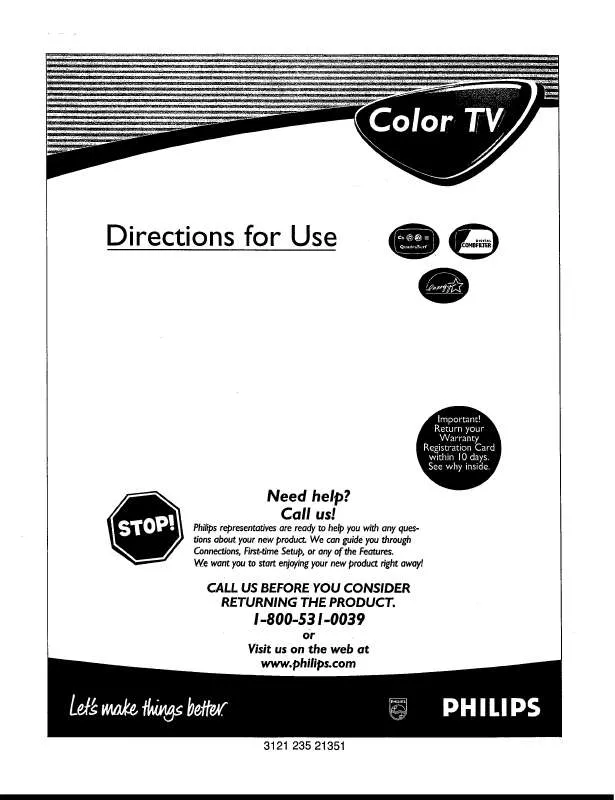 Mode d'emploi PHILIPS 27-COLOR TV FAUX FLAT BLACK CAB. 27PT541S