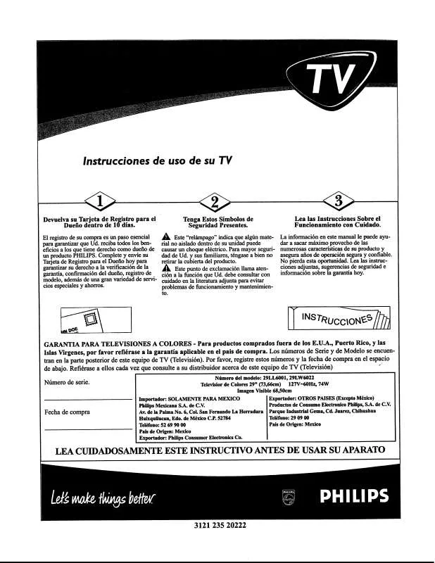 Mode d'emploi PHILIPS 27-COLOR TV W-STEREO-REMOTE CONTROL 29LL600