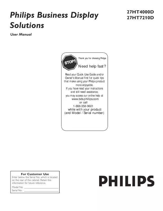 Mode d'emploi PHILIPS 27-COMMERCIAL HDTV 27HT4000D