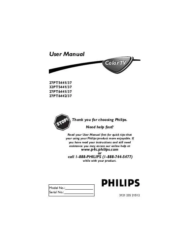 Mode d'emploi PHILIPS 27-REAL FLAT TV 27PT6441