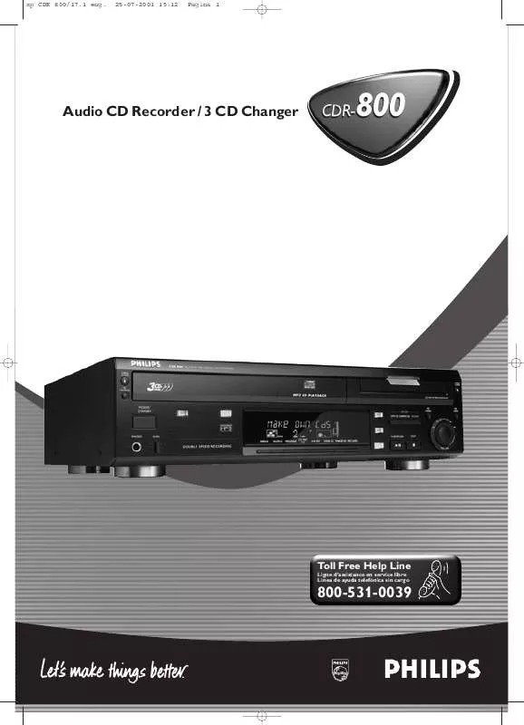 Mode d'emploi PHILIPS 3 CD CHANGER WITH INTEGRATED CD-RECORDER CDR800