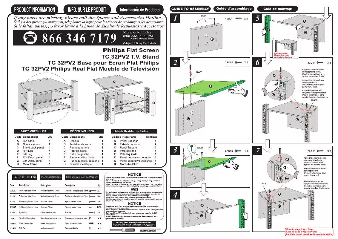 Mode d'emploi PHILIPS 32 IN TV STAND TC32PV2