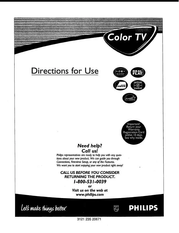 Mode d'emploi PHILIPS 32-COLOR TV REAL FLAT W-ACTIVE CONTROL 32PT663R