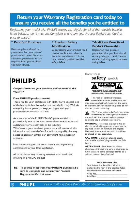 Mode d'emploi PHILIPS 32-LCD DIGITAL CABLE READY FLAT HDTV PIXEL PLUS 32PF7320A