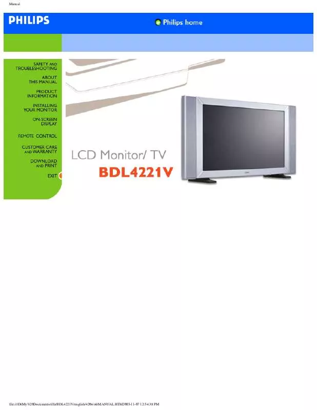 Mode d'emploi PHILIPS 32-MULTIMEDIA WXGA LCD MONITOR BDL3221V-27B