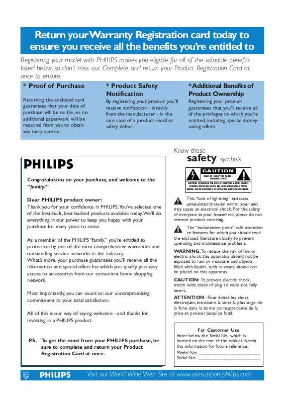 Mode d'emploi PHILIPS 37-LCD DIGITAL CABLE READY FLAT HDTV PIXEL PLUS 37PF7320A