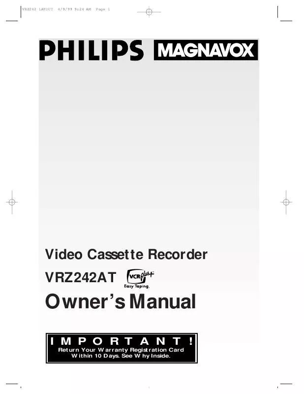 Mode d'emploi PHILIPS 4 HD LED CLOCK VCR VRZ242AT