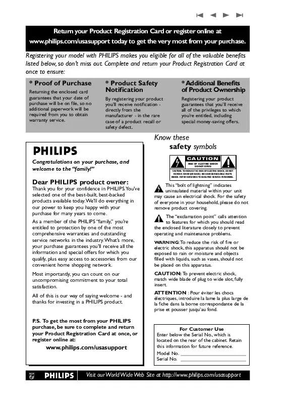 Mode d'emploi PHILIPS 42-PLASMA FLAT HDTV PIXEL PLUS 3 HD 42PF9631D-37B